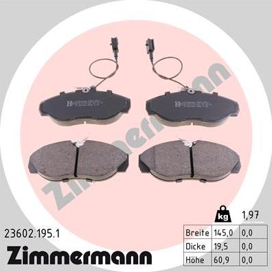 Zimmermann 23602.195.1 - Тормозные колодки, дисковые, комплект autospares.lv