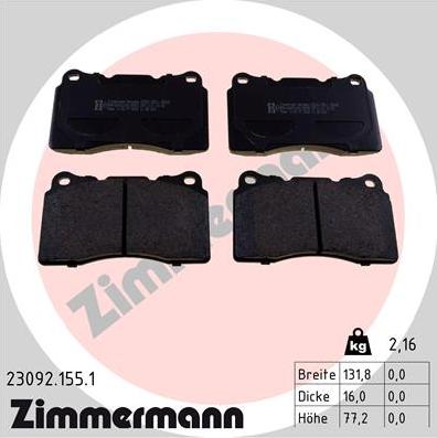 Zimmermann 23092.155.1 - Тормозные колодки, дисковые, комплект autospares.lv