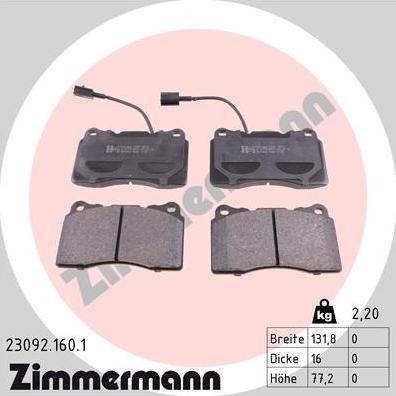 Zimmermann 23092.160.1 - Тормозные колодки, дисковые, комплект autospares.lv