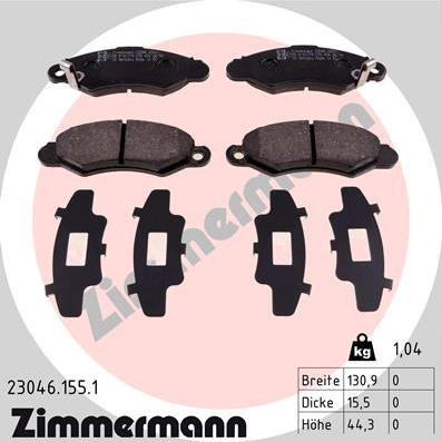 Zimmermann 23046.155.1 - Тормозные колодки, дисковые, комплект autospares.lv