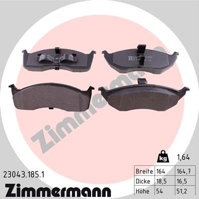 Zimmermann 23043.185.1 - Тормозные колодки, дисковые, комплект autospares.lv