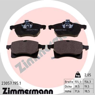Zimmermann 23057.195.1 - Тормозные колодки, дисковые, комплект autospares.lv