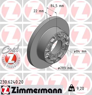 Zimmermann 230.6240.20 - Тормозной диск autospares.lv