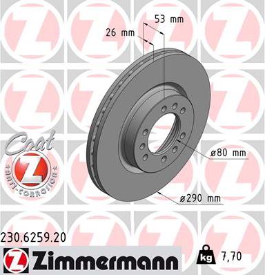 Zimmermann 230.6259.20 - Тормозной диск autospares.lv