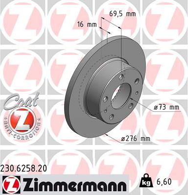 Zimmermann 230.6258.20 - Тормозной диск autospares.lv