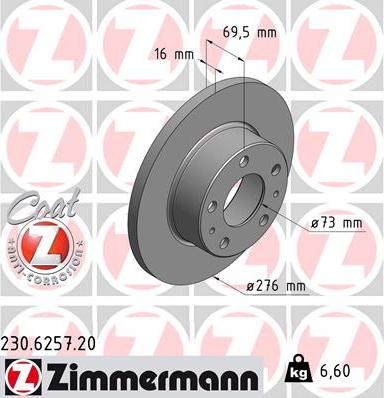 Zimmermann 230.6257.20 - Тормозной диск autospares.lv