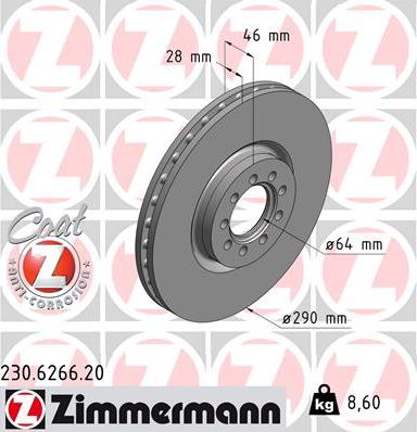 Zimmermann 230.6266.20 - Тормозной диск autospares.lv