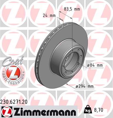 Zimmermann 230.6271.20 - Тормозной диск autospares.lv
