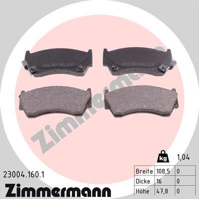 Zimmermann 23004.160.1 - Тормозные колодки, дисковые, комплект autospares.lv