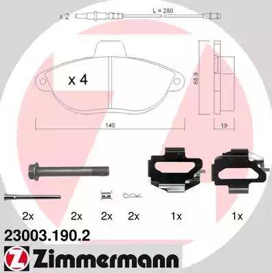 Zimmermann 23003.190.2 - Тормозные колодки, дисковые, комплект autospares.lv