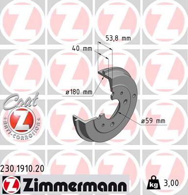 Zimmermann 230.1910.20 - Тормозной барабан autospares.lv