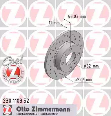 Zimmermann 230.1103.52 - Тормозной диск autospares.lv