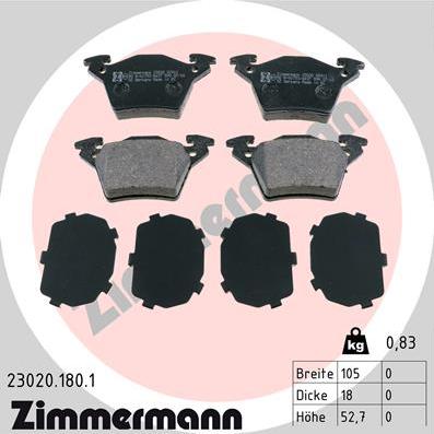 Zimmermann 23020.180.1 - Тормозные колодки, дисковые, комплект autospares.lv
