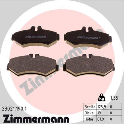 Zimmermann 23021.190.1 - Тормозные колодки, дисковые, комплект autospares.lv