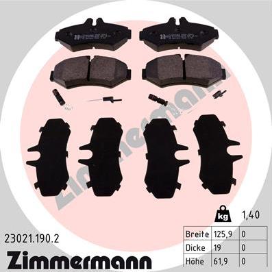 Zimmermann 23021.190.2 - Тормозные колодки, дисковые, комплект autospares.lv