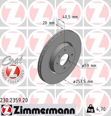 Zimmermann 230.2359.20 - Тормозной диск autospares.lv