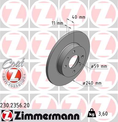 Zimmermann 230.2356.20 - Тормозной диск autospares.lv