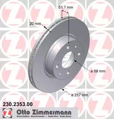 Zimmermann 230.2353.00 - Тормозной диск autospares.lv