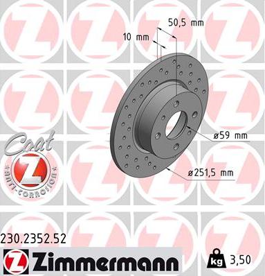 Zimmermann 230.2352.52 - Тормозной диск autospares.lv