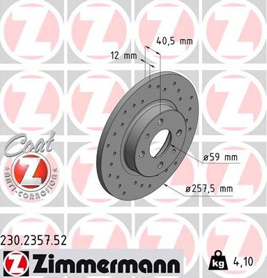 Zimmermann 230.2357.52 - Тормозной диск autospares.lv