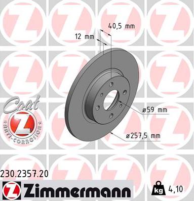 Zimmermann 230.2357.20 - Тормозной диск autospares.lv