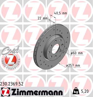 Zimmermann 230.2369.52 - Тормозной диск autospares.lv
