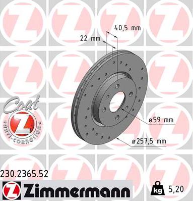 Zimmermann 230.2365.52 - Тормозной диск autospares.lv