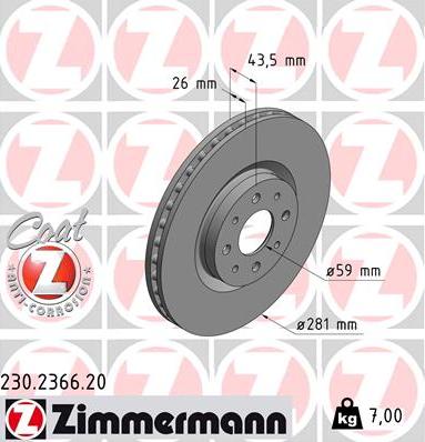 Zimmermann 230.2366.20 - Тормозной диск autospares.lv