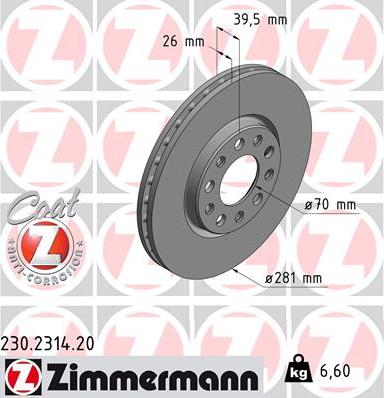 Zimmermann 230.2314.20 - Тормозной диск autospares.lv
