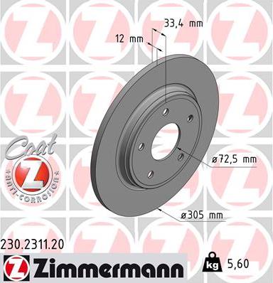 Zimmermann 230.2311.20 - Тормозной диск autospares.lv