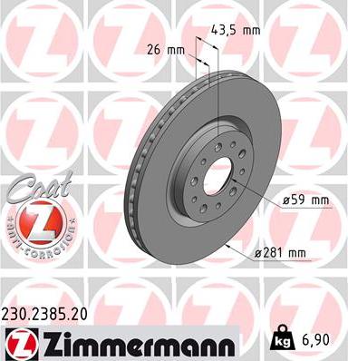 Zimmermann 230.2385.20 - Тормозной диск autospares.lv