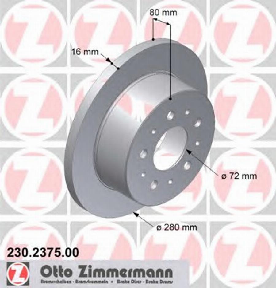 Zimmermann 230.2375.00 - Тормозной диск autospares.lv