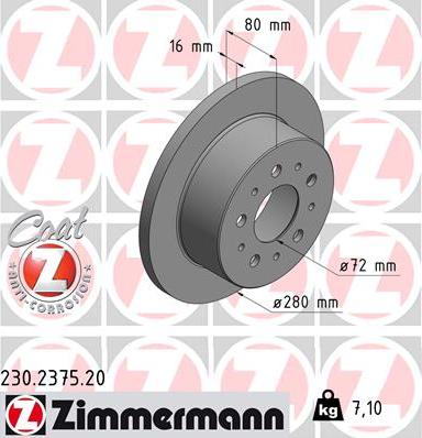 Zimmermann 230.2375.20 - Тормозной диск autospares.lv