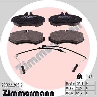 Zimmermann 23022.205.2 - Тормозные колодки, дисковые, комплект autospares.lv