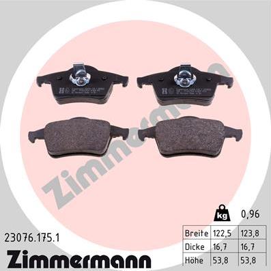 Zimmermann 23076.175.1 - Тормозные колодки, дисковые, комплект autospares.lv