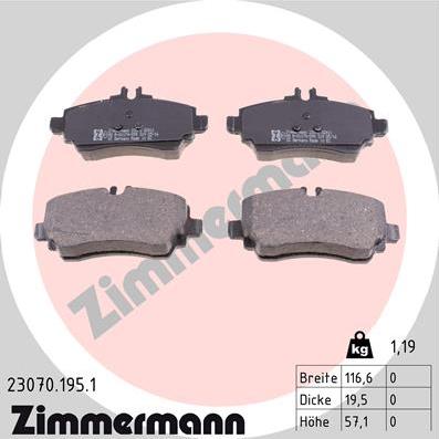 Zimmermann 23070.195.1 - Тормозные колодки, дисковые, комплект autospares.lv