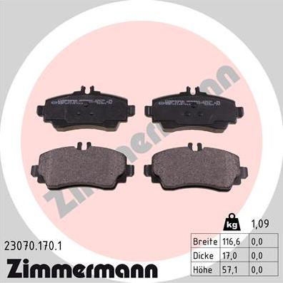 Zimmermann 23070.170.1 - Тормозные колодки, дисковые, комплект autospares.lv