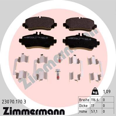 Zimmermann 23070.170.3 - Тормозные колодки, дисковые, комплект autospares.lv