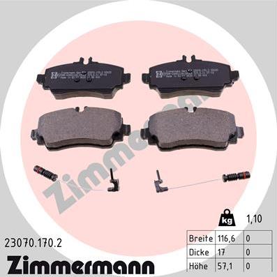 Zimmermann 23070.170.2 - Тормозные колодки, дисковые, комплект autospares.lv