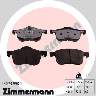 Zimmermann 23073.990.1 - Тормозные колодки, дисковые, комплект autospares.lv