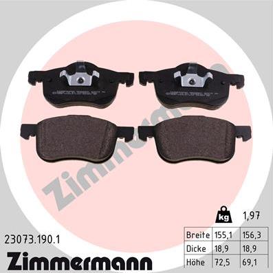 Zimmermann 23073.190.1 - Тормозные колодки, дисковые, комплект autospares.lv