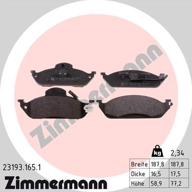 Zimmermann 23193.165.1 - Тормозные колодки, дисковые, комплект autospares.lv