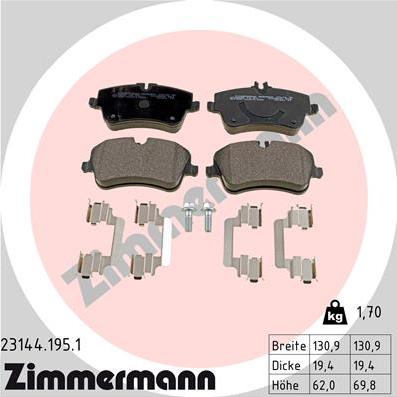 Zimmermann 23144.195.1 - Тормозные колодки, дисковые, комплект autospares.lv