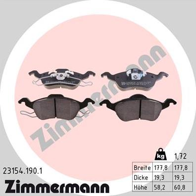 Zimmermann 23154.190.1 - Тормозные колодки, дисковые, комплект autospares.lv