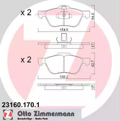 Zimmermann 23160.170.1 - Тормозные колодки, дисковые, комплект autospares.lv