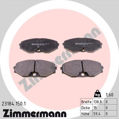 Zimmermann 23184.150.1 - Тормозные колодки, дисковые, комплект autospares.lv