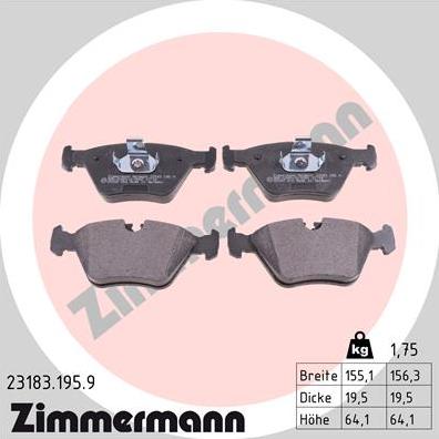 Zimmermann 23183.195.9 - Тормозные колодки, дисковые, комплект autospares.lv