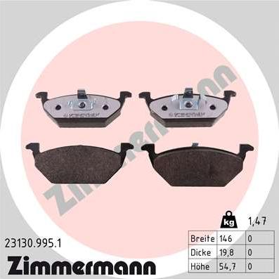 Zimmermann 23130.995.1 - Тормозные колодки, дисковые, комплект autospares.lv