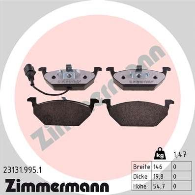 Zimmermann 23131.995.1 - Тормозные колодки, дисковые, комплект autospares.lv