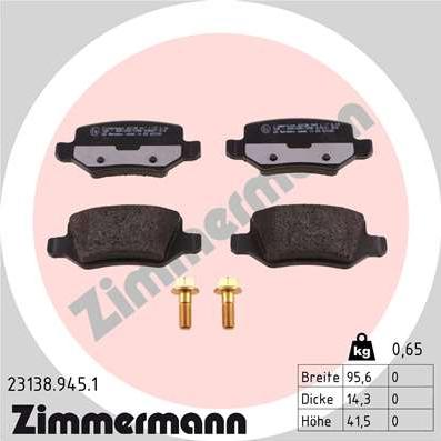 Zimmermann 23138.945.1 - Тормозные колодки, дисковые, комплект autospares.lv